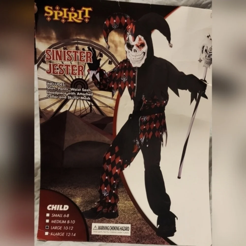 Kid's Spirit Halloween Sinister‎ Jester Costume - Size Large 10/12
